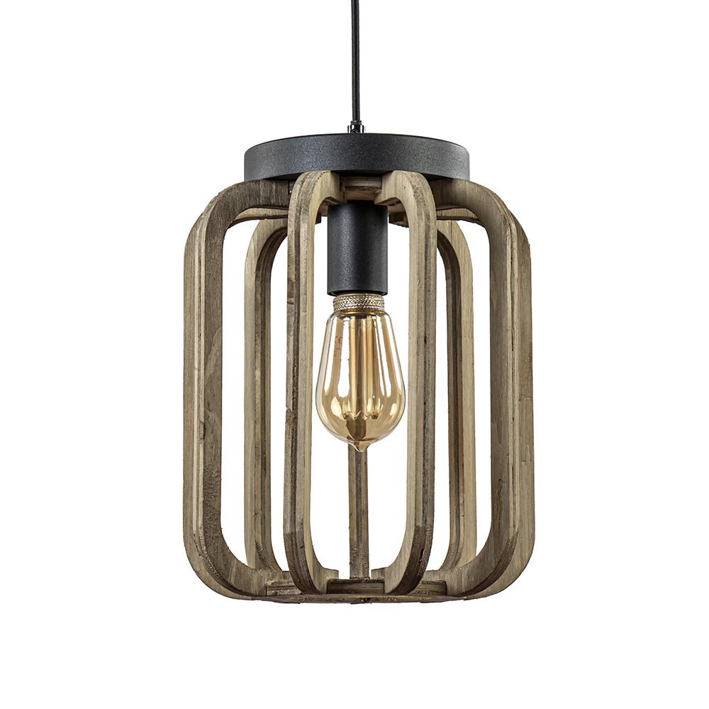 02820286 Industrieel landelijke hanglamp mat zwart met ruw hout.jpg