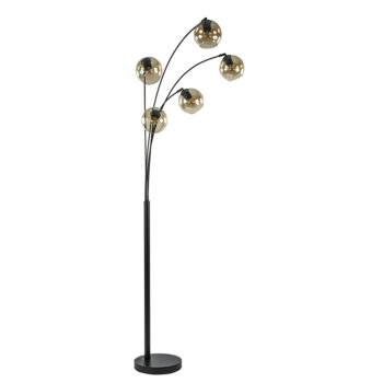 02810016 5 Lichts vloerlamp zwart met amber glazen bollen.jpg