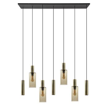08452189 Strak klassieke hanglamp zwart brons met bruin glas.jpg