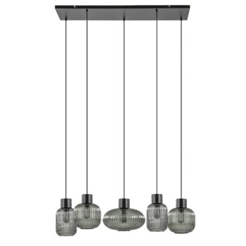 23220107 5Lichts eettafelhanglamp geribbeld smoke glas met zwart.jpg