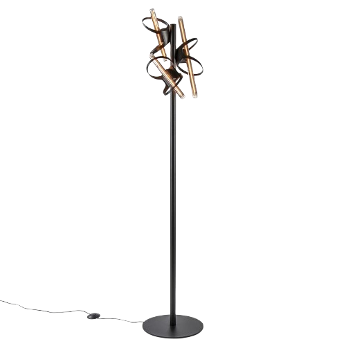 Zwarte design vloerlamp met speelse LED-lichtbuizen – Straluma